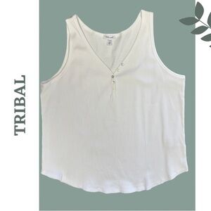 Tribal White Ribbed Tank Top Button Detail New with Tags Size XXL